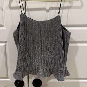 J.O.A. Metallic Silver Ribbed Spaghetti Strap Cami